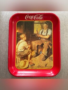 Vintage 1987 Coca Cola Village Blacksmith Metal Serving Tray Ohio Art Co 13"